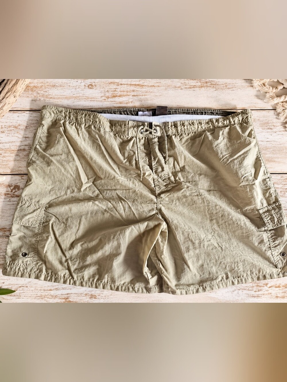 Catalina Island Wear Men's XL Nylon Cargo Swim Trunks Shorts Beige Tan "Barley"